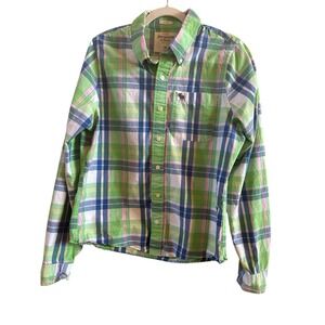 Abercrombie & Fitch Green Pink Plaid Muscle Men's XL Cotton Long Sleeve Shir